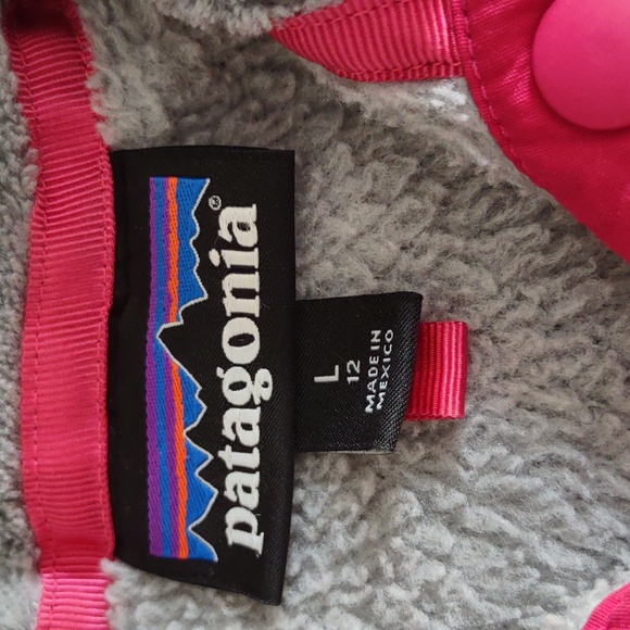 Patagonia Girl's Large(12) Pink Grey Re-Tool T-Snap Fleece Pullover Sweater - Picture 3 of 14